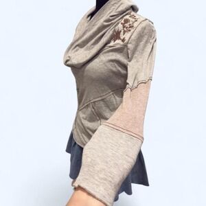TINY: Anthropologie embroidered thermal with slouchy cowl neck and exposed seam